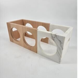 Vtg Modernist Contemporary Solid Wood And Marble 3 Bottle Countertop Wine Rack